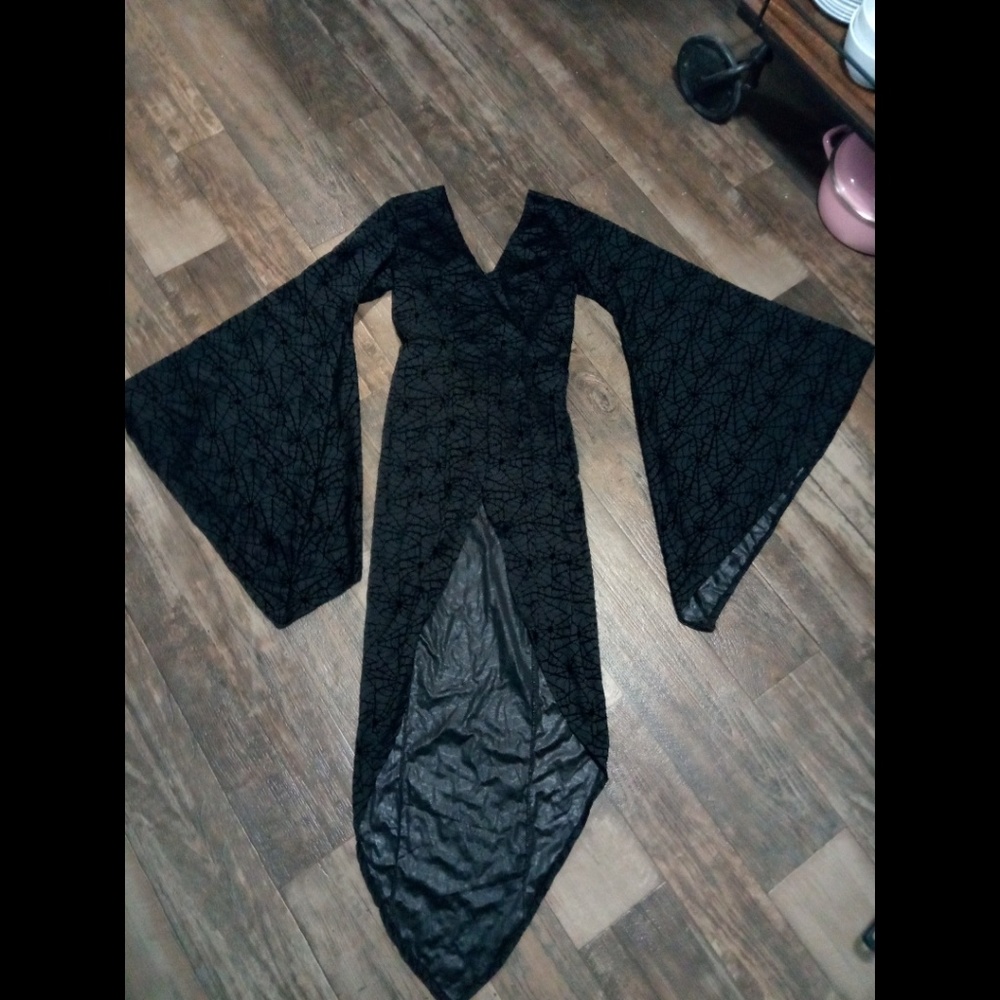 Velvet Goth Vamp Morticia Spiderweb Costume Dress